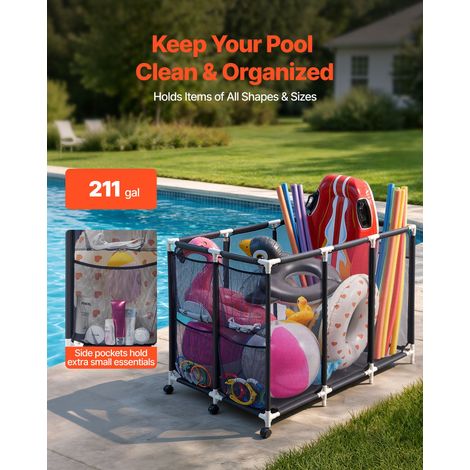 Panier Rangement pour Flotteurs Piscine 120x77x86,5 cm Bac Stockage pour Bouées Piscine en Maille Organisateur à Roulettes pour Jou… (1/5)