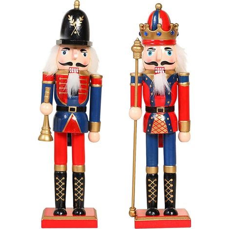 2 Pièces Soldats Casse-Noisette en Bois, 2 Styles 30CM Chiffres de Casse-Noisette Traditionnels de Noël Soldat Peint en Bois de Pin de Qualité Supérieure pour Décoration (Trompette & Sceptre) (1/5)