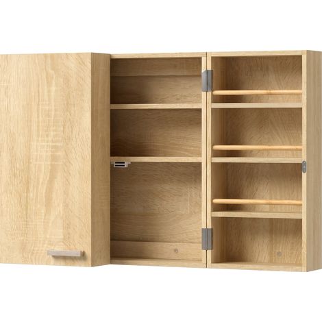 Armoire à pharmacie murale avec double porte verrouillable - 53x20x53 cm, chêne - 2 clés incluses, armoire à médicaments - Rangement sécurisé pour salle de bain - Design compact (1/5)