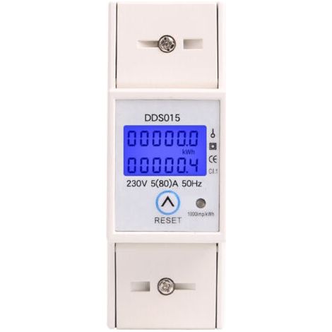 Compteur d'énergie monophasé 5-80A 230V 50Hz Compteur d'énergie rétroéclairé LCD monophasé Compteur KWh Montage sur rail DIN DDS015 Compteur Watt KWh (1/5)