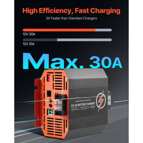 Chargeur batterie DC 12V 30A 375W embarcable plomb lithium AGM GEL liquide régulation intelligente multi-niveaux pour camping-car poids lourd bateau yacht (1/5)