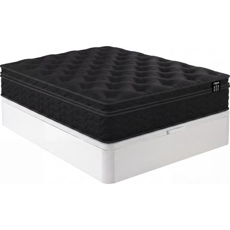 Ensemble 140 x 190 cm sommier coffre blanc + matelas hybride ressorts ensachés, surmatelas intégré et coutil noir ép.30cm - GAMIANI de YSMÉE (1/3)