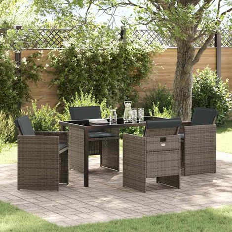 vidaXL Garten Essgruppe mit Kissen 5 pcs Grau Poly-Rattan (1/5)