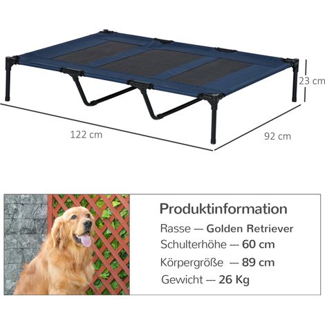 Panier pliable pour chien, panier d'extérieur surélevé, 122 cm x 92 cm x 23 cm, bleu et noir (1/5)