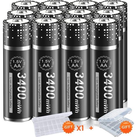 Batería recargable, capacidad de 3400 mWh, cargador de 8 ranuras, 12 pilas AA. (1/2)