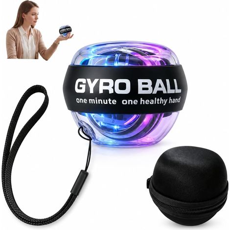Pelota de muñeca giroscópica con LED y 5 niveles de resistencia progresiva, arranque automático sin necesidad de recarga, 270 g, con correa para la muñeca, bolsa de almacenamiento y manual de instrucc