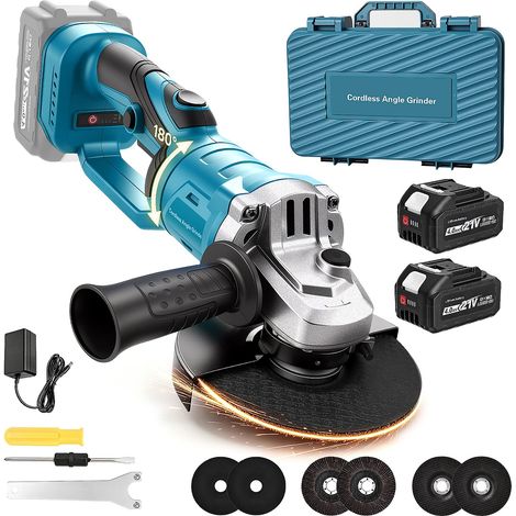 Meuleuse d'Angle Sans Fil Compatible avec Batterie 18V, Disqueuse sans fil 125 mm avec Tête Rotative à 180°, 3 Vitesses, 9000 tr/min, 2 Batteries 4,0 Ah, 6 Disques, pour Meulage, Découpe (1/5)