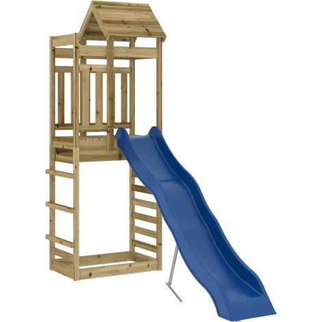 Aire de jeux d'extérieur balançoires toboggan portiques robuste jeux jardin 237 x 90 x 239 cm bois de pin imprégné (1/5)