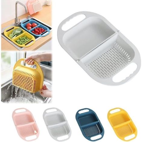 1-2-4 passoires pliables en maille pour évier de cuisine multifonction en plastique à suspendre,panier de drainage pour fruit[858] (1/4)