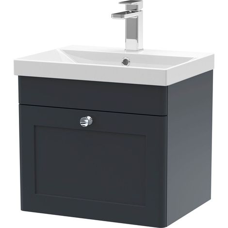 Swynnerton Traditional 1 Drawer Wall Hung Vanity Unit with Thin Edge Basin, Dark Grey, 500mm (1/4)