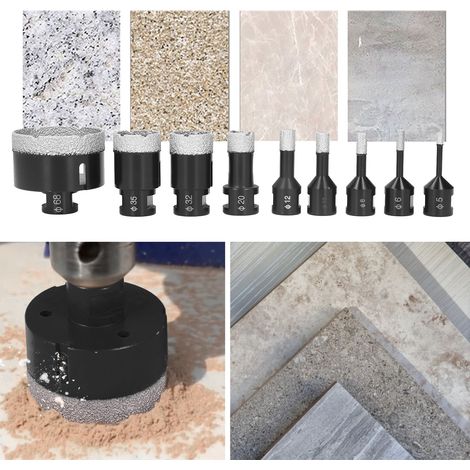 Lot de 9 scies cloches diamantées M14 pour meuleuse d'angle, pour le verre, les carreaux de céramique, le marbre et le granit (5, 6, 8, 10, 12, 20, 32, 35, 68 mm). (1/5)