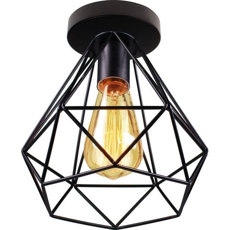 Plafonniers D'Intérieur Plafonniers En Métal Noir Vintage Lampe De Plafond Rétro Diamant Pour Salle À Manger Bar Café Chambre Bureau E27 (1/5)
