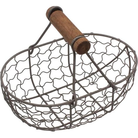 Wire Egg Basket- Farmhouse Vintage Small Egg Holder Countertop- Black Metal Egg Collecting Basket Kitchen Storage Basket (1/5)
