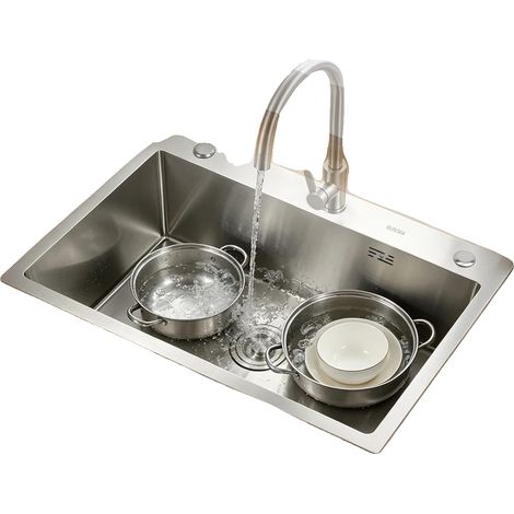 Évier de cuisine, design sous plan, acier inoxydable durable, Argent (1/5)