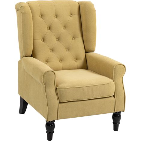 Wingback Accent Chair, Retro Upholstered Button Tufted Occasional Chair for Living Room Bedroom, Yellow (1/5)