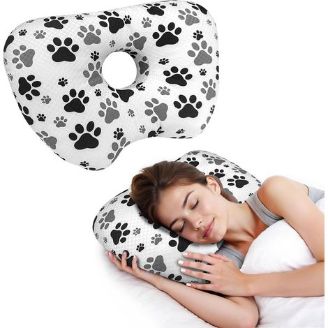 Oreiller anti-perforation - Soulagement des maux d'oreilles pour les personnes dormant sur le côté - Coton et polyester - Avec ouverture pour les oreilles - Protection d'oreilles lavable-AquaForge (1/5)