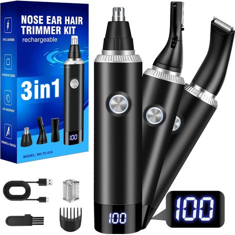 Tondeuse Nez,3-En-1 Coupe Poils Nez Et Oreilles USB Rechargeable,Indolore Rasoir Poil De NezHomme Professionnel,Pour Le NezOreilles Barbe Sourcils Corps,Pour Homme Et Femme,IPX7 Imperméable (1/5)