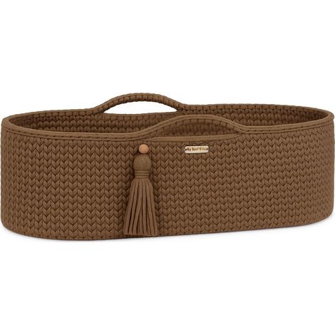 Handgemachter Boho-Baumwoll-Moseskorb mit Matratze - Mokka