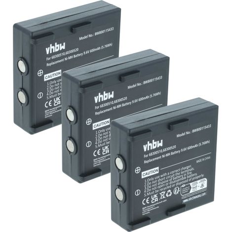 vhbw 3x Akku Ersatz für Hetronic 68300530, HT-02, KH68300520.A, HE520 für Industrie-Funkfernsteuerung Fernbedienung (600 mAh, 9,6 V, NiMH) - Schwarz