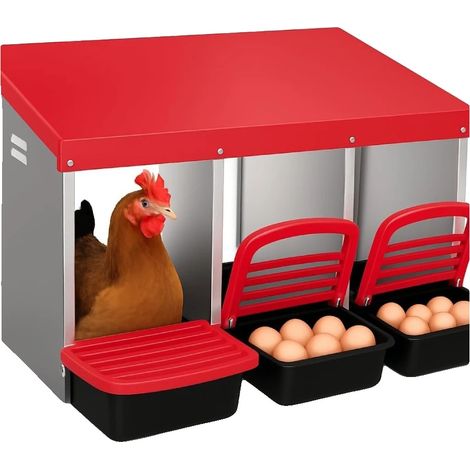 Caisse de Nidification pour Poules, Design à Rouleau, Construction en Métal Durable, Rouge (1/2)