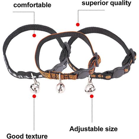 Correa para el cuello de gato para mascotas, 3 piezas, collar de Halloween con cascabel ajustable (1/5)