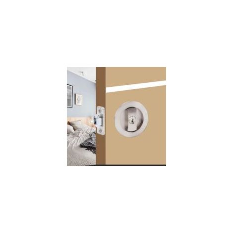 Serrure de porte coulissante Ronde poignée avec serrure porte coulissante 66mm Argent Poignée de porte invisible Poignées de porte de poche avec serrure et clé
