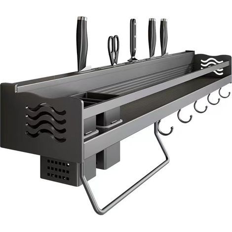 Tonchean – Wandmontiertes Gewürzregal ohne Bohren – 6 abnehmbare Haken – Maße 14 x 40 cm – Optimierte Aufbewahrung für die Küche (1/5)