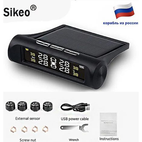 Système de surveillance de la pression des pneus TPMS pour voiture intelligente, alimentation solaire, écran LCD numérique TPMS, alarme de sécurité automobile USB, capteur de pression des pneus (affic (1/5)