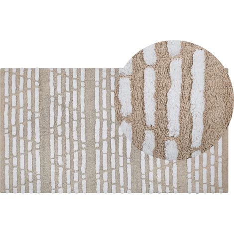 Alfombra beige algodón 120 x 180 cm tejida a mano boho dormitorio Ahirli (1/5)