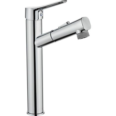 Mitigeur Salle de Bain avec Douchette Extractible, 60Cm, Robinet Lavabo Haut Laiton En 3-En-1, Cuisine Évier, Chrome