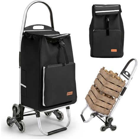 Sekey chariot de courses pliable 2 en 1, 50 L avec sac isotherme, chariot monte-escalier avec roues, noir