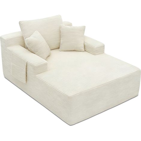 Einzel-Schlafsofa aus beigem Cordvelours mit Seitentaschen und weichen Kissen MODENUIT (1/5)