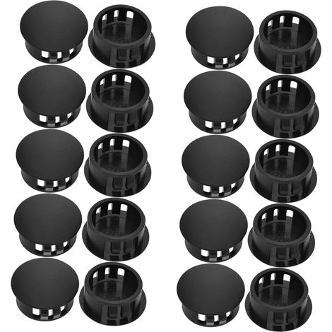 20 bouchons ronds noirs en nylon plastique (1/5)