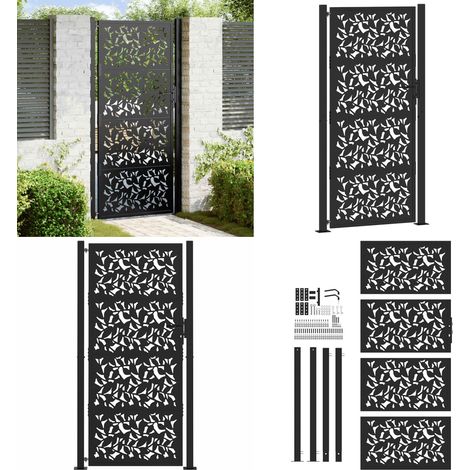 vidaXL Portail de jardin noir 105x205 cm acier conception de feuilles