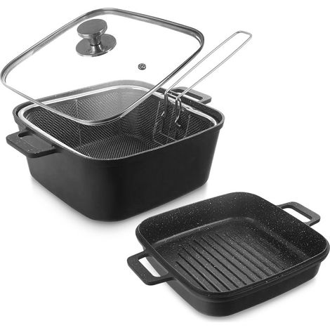 Pentola in granito con coperchio in vetro, griglia, cestello grande 2+4 l 4 pz. (1/5)