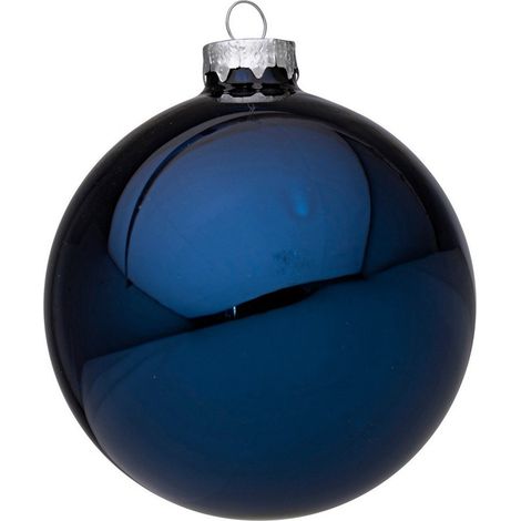 Palline in vetro "Blu Lucido" tinta unita per albero di Natale moderno -10 cm - 4 sfere (1/2)
