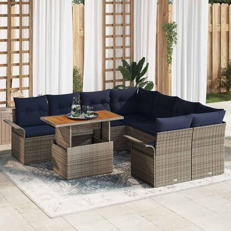 Set Divano da Giardino 9 pcs Grigio Poly Rattan vidaXL (1/5)