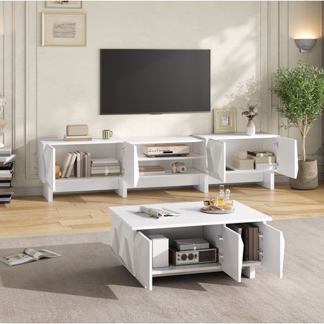 Conjunto mueble TV y mesa de centro 180x34x44,5 cm blanco de aglomerado - MEUBLIV (1/5)
