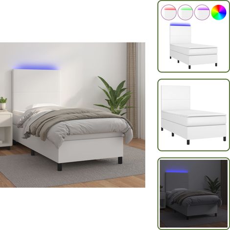 Sommier à lattes de lit avec matelas et LED Blanc 90x190 cm - Sommier Tapissier - Lit Plateforme - Lit Avec Rangement - Tête De Lit Ajustable - Éclairage Led (1/5)