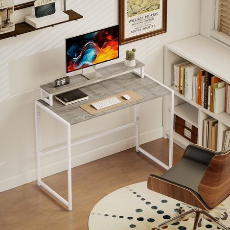 Scrivania Pieghevole Salvaspazio con Stand per Monitor Rimovibile, 100x48x87.5 cm, Legno