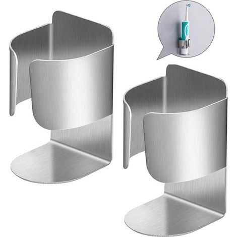 Porta spazzolino elettrico, accessorio da bagno autoadesivo, non richiede foratura, montaggio a parete per bagno, universale, 2 pezzi, acciaio inossidabile (1/5)
