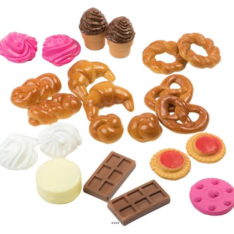 Lot de 21 Viennoiseries et Pâtisseries Artificielles Miniatures en plastique soufflé (1/3)