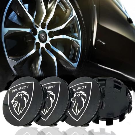 Enjoliveurs Peugeot 60 mm, nouveau modèle « tête de lion » noir, spécialement conçus pour les jantes en alliage des modèles 3008 et 5008 (1/2)