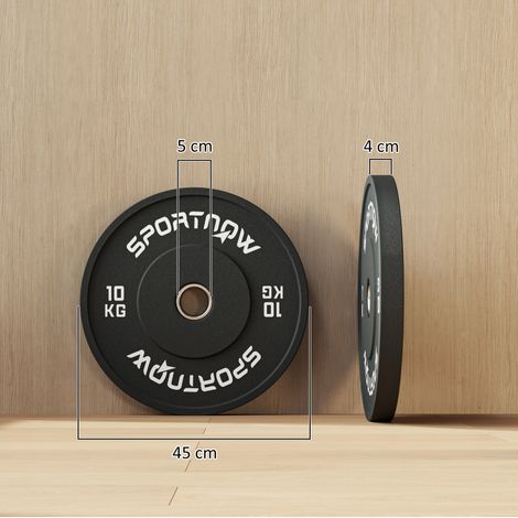 Discos de musculación 2 x 10 kg, orificio Ø 50 mm, caucho negro DESVIAE (1/4)