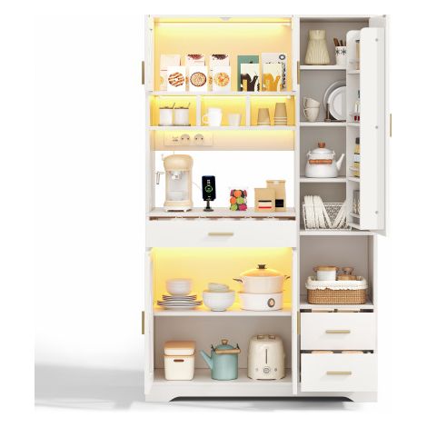 Kommode im Scheunenstil – hoher Küchenschrank – Küchenschrank mit LED und Steckdosen – 105 x 40 x 185 cm – MDF-Holz