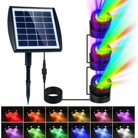 LED RVB Solaire Étang Lumière 3 Têtes Projecteur Sous-Marin Lampe Décorative Extérieure Paysage Sous-Marin pour Piscine Jardin Cour Patio Fontaine