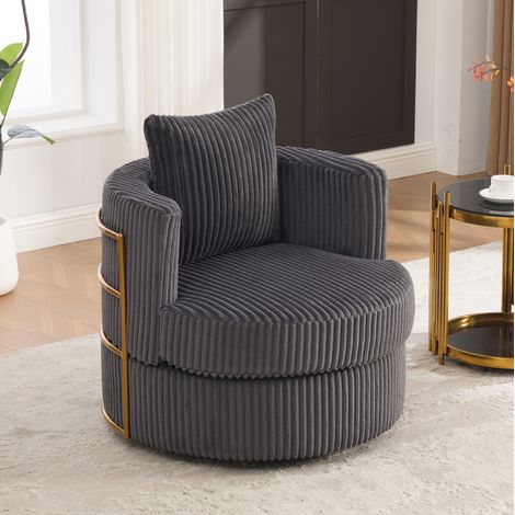 Sillón relax 76x79x78 cm gris – giratorio 360°, con almacenaje, tejido cord, MEUBLIV (1/5)