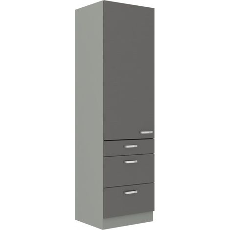 Küchen Hochschrank 60 Bianca Grau Hochglanz + Grau Küchenzeile Küchenblock Grey (1/5)