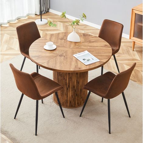 Esstisch-Set rund 100 cm mit 4 Stühlen MDF Holzoptik OKMYHOME (1/5)