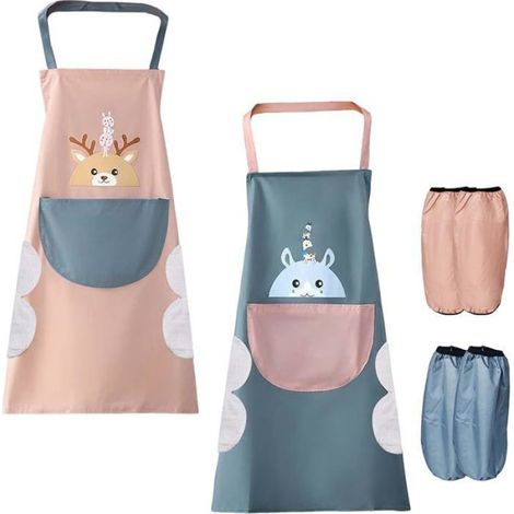 Tabliers de Cuisine Femme Homme, Lot de 2 Tablier Cuisine Imperméable avec Poches et Manches Amovibles, pour Cui TABLIER DE CUISINE (1/5)